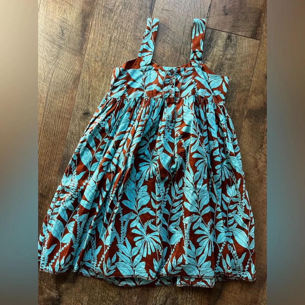 Janie and Jack Tropical Knotted Bow Sundress Blue and Brown‎ girls size 10